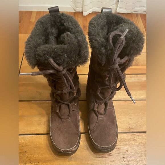 Northface Abby III brown suede leather shearling women’s boots size 7 - Picture 2 of 10